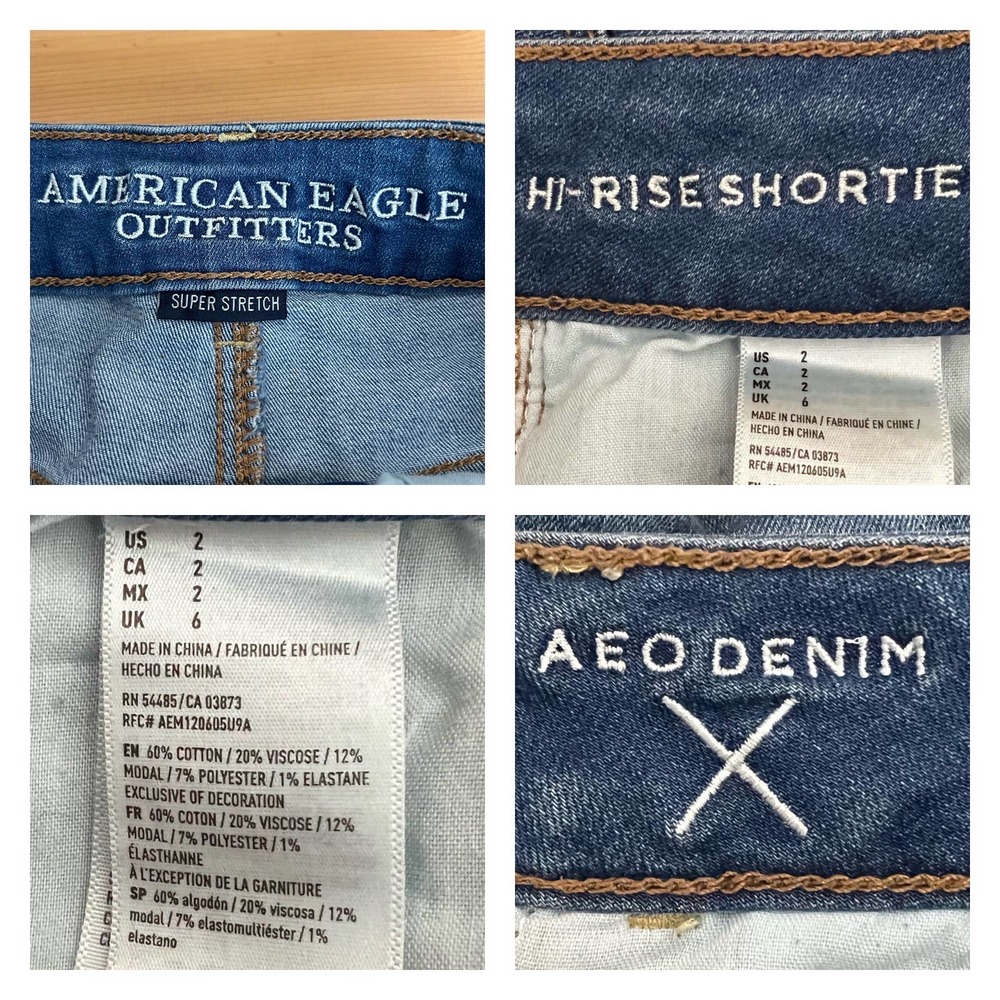 American Eagle Hi-Rise Shortie Size 2 Medium Wash Jean Shorts Super Stretch - Picture 3 of 6